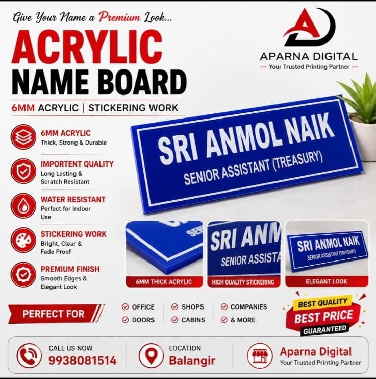 6mm Acrylic Name Board with Stickering